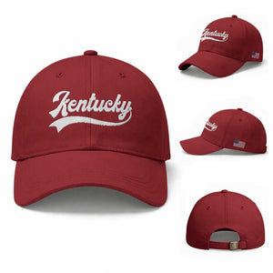 Vintage Kentucky Baseball Cap Varsity Script Retro Sports Jersey Style TS10 Baseball Cap Universal Fit Cherry Red Print Your Wear