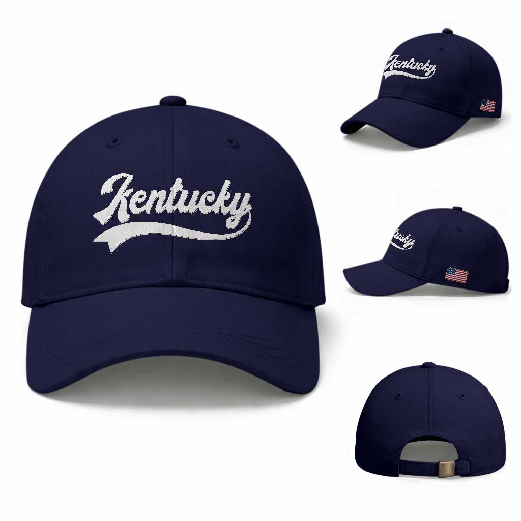 Vintage Kentucky Baseball Cap Varsity Script Retro Sports Jersey Style TS10 Baseball Cap Universal Fit Dark Blue Print Your Wear