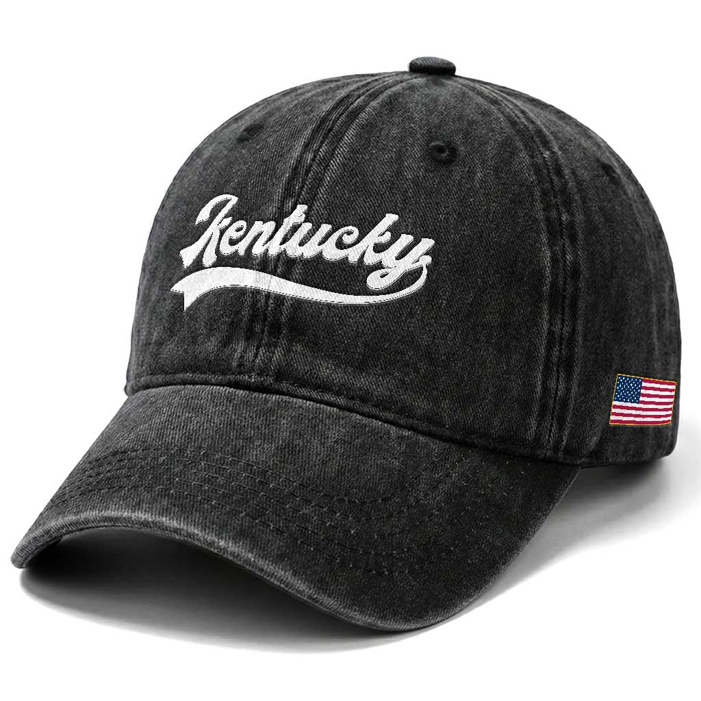 Vintage Kentucky Washed Cotton Baseball Cap Varsity Script Retro Sports Jersey Style TS10 Print Your Wear