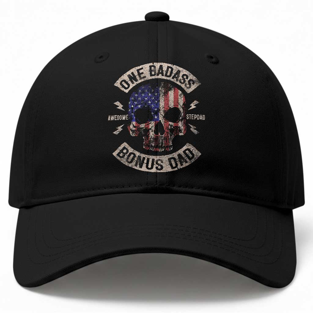One Badass Bonus Dad Baseball Cap Vintage Step Dad American Flag Fathers Day TS10 Print Your Wear