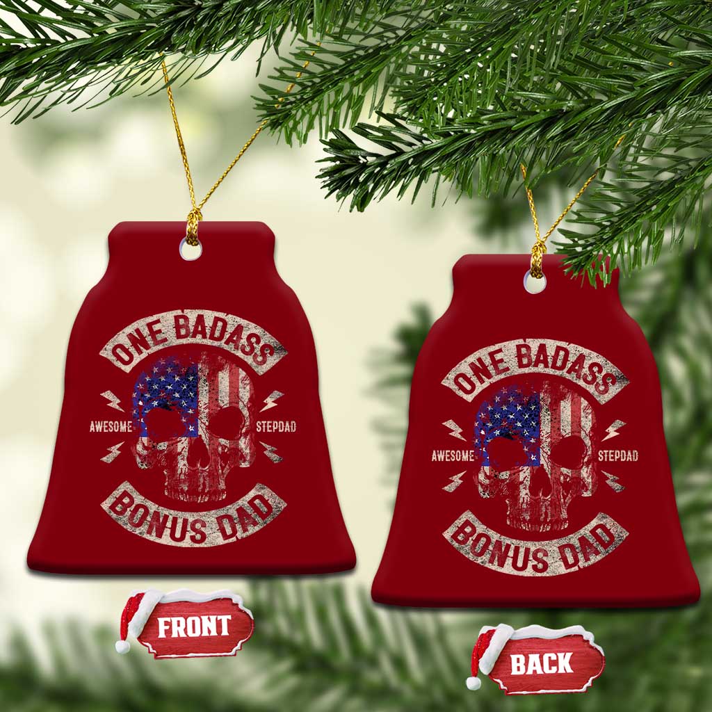 One Badass Bonus Dad Ceramic Ornament Vintage Step Dad American Flag Fathers Day TS10 Print Your Wear