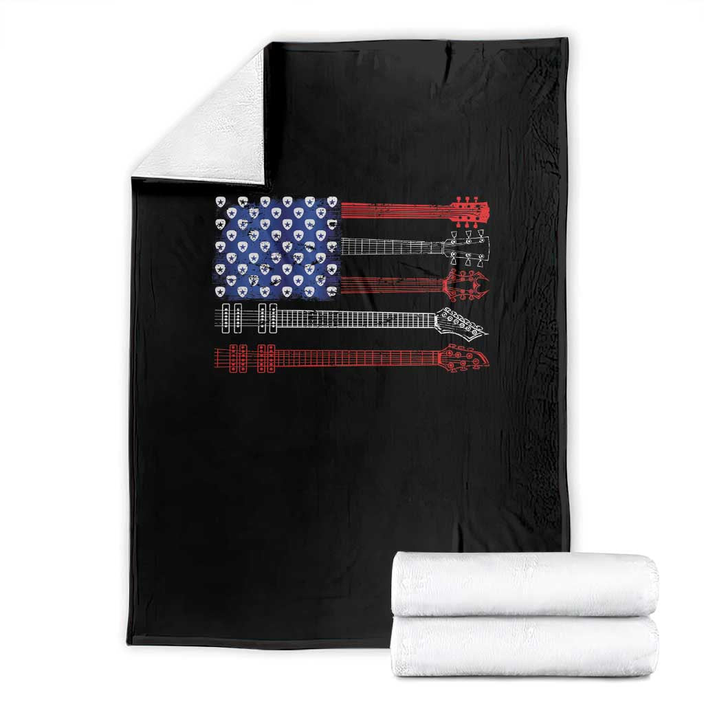 USA Flag Guitar Player Throw Blanket 4th of July Musician Guitarist TS10 Black Print Your Wear