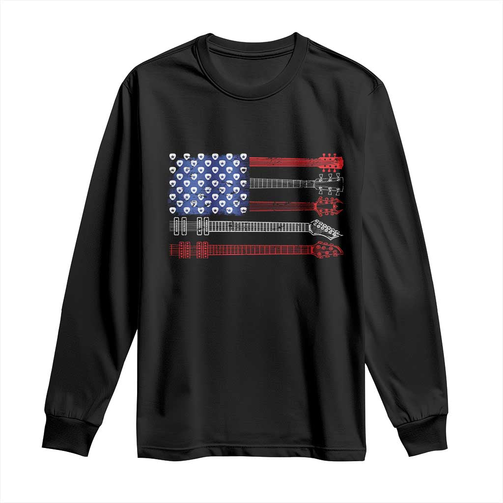 USA Flag Guitar Player Long Sleeve Shirt 4th of July Musician Guitarist TS10 Black Print Your Wear