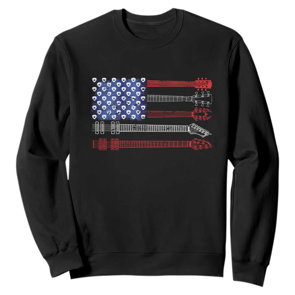 USA Flag Guitar Player Sweatshirt 4th of July Musician Guitarist TS10 Black Print Your Wear