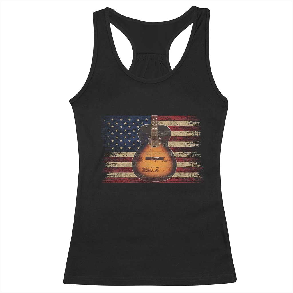 USA Flag Guitar Player Racerback Tank Top Retro 4th of July Musician Guitarist TS10 Black Print Your Wear