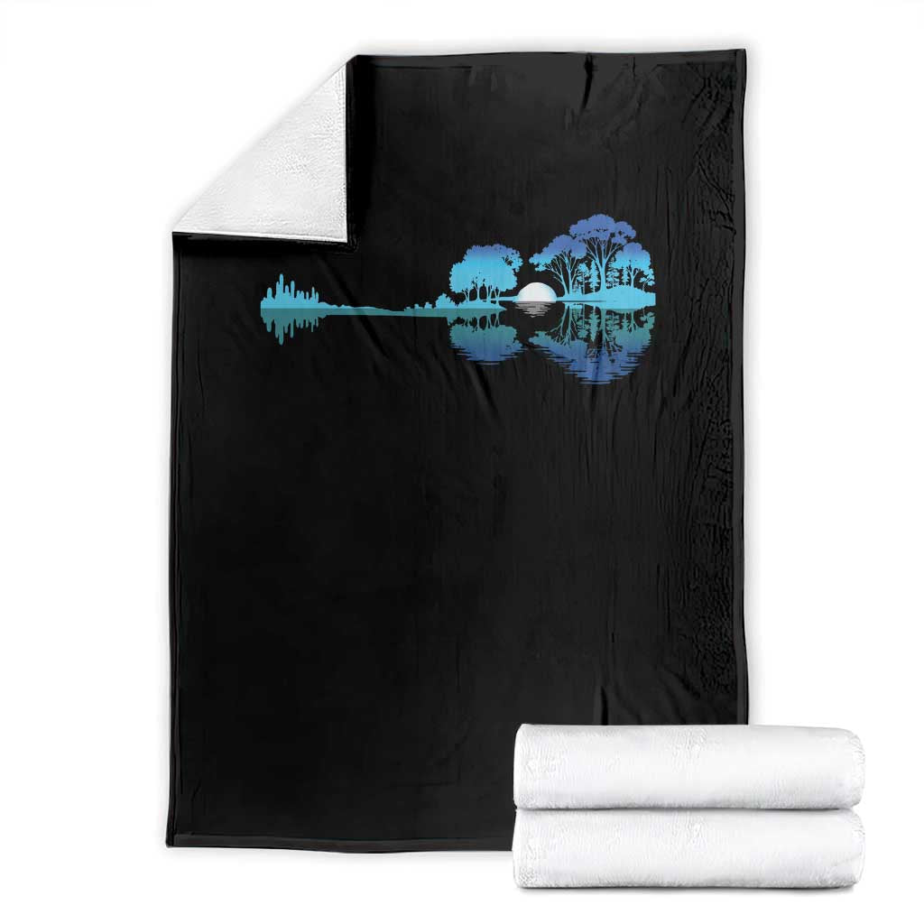 Guitar Lake Throw Blanket Retro Tree Shadow Acoustic Guitarist Musician TS10 Black Print Your Wear