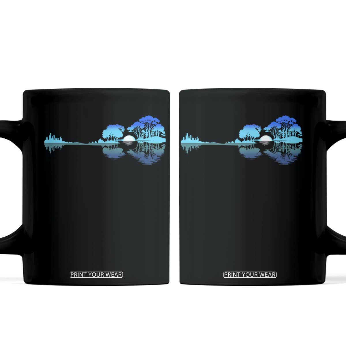 Guitar Lake Coffee Mug Retro Tree Shadow Acoustic Guitarist Musician TS10 Black Print Your Wear