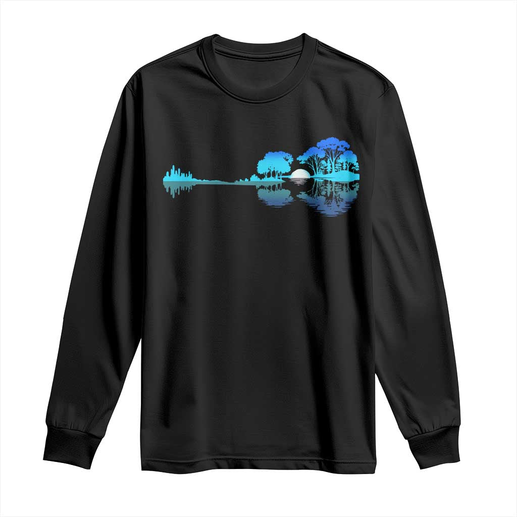 Guitar Lake Long Sleeve Shirt Retro Tree Shadow Acoustic Guitarist Musician TS10 Black Print Your Wear