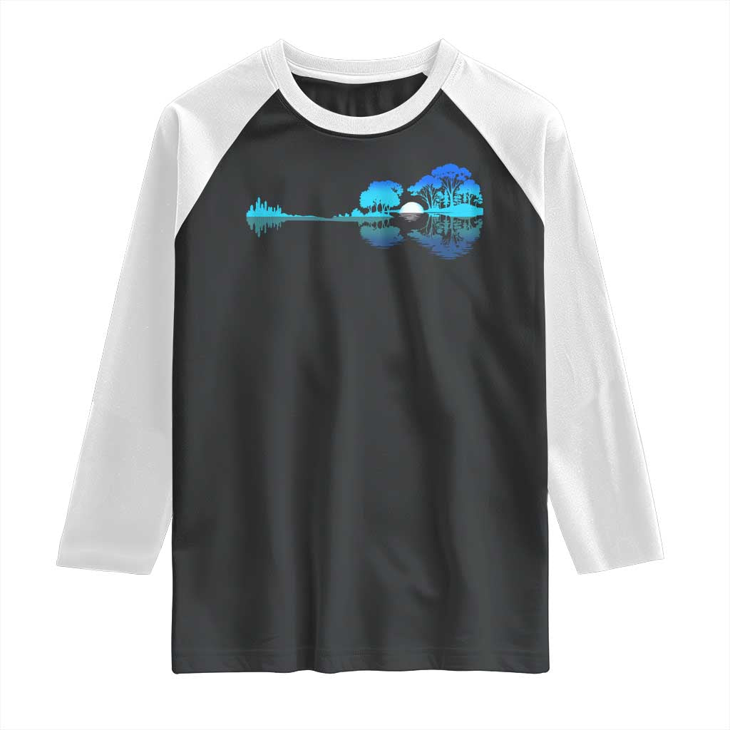Guitar Lake Raglan Shirt Retro Tree Shadow Acoustic Guitarist Musician TS10 Black White Print Your Wear