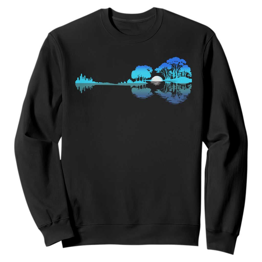 Guitar Lake Sweatshirt Retro Tree Shadow Acoustic Guitarist Musician TS10 Black Print Your Wear