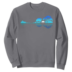 Guitar Lake Sweatshirt Retro Tree Shadow Acoustic Guitarist Musician TS10 Charcoal Print Your Wear