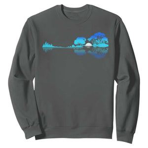 Guitar Lake Sweatshirt Retro Tree Shadow Acoustic Guitarist Musician TS10 Dark Heather Print Your Wear