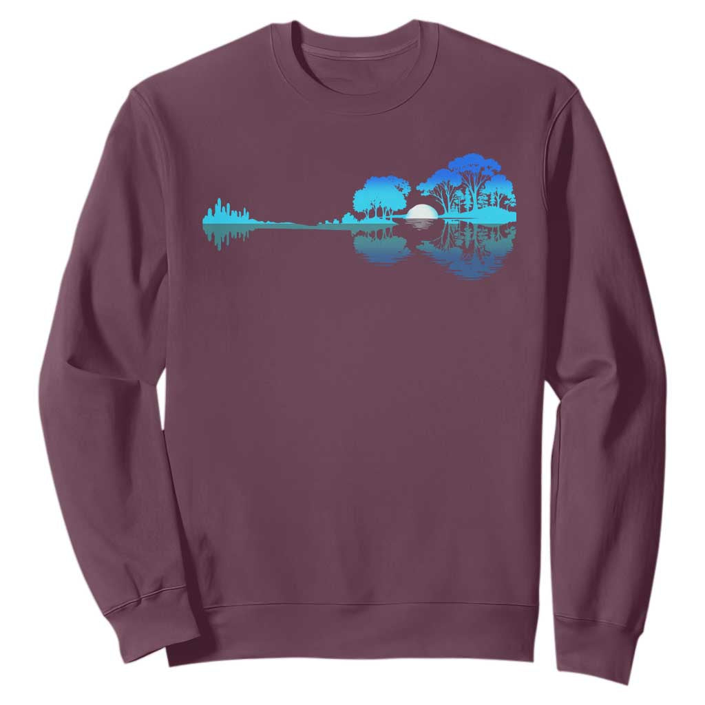 Guitar Lake Sweatshirt Retro Tree Shadow Acoustic Guitarist Musician TS10 Maroon Print Your Wear