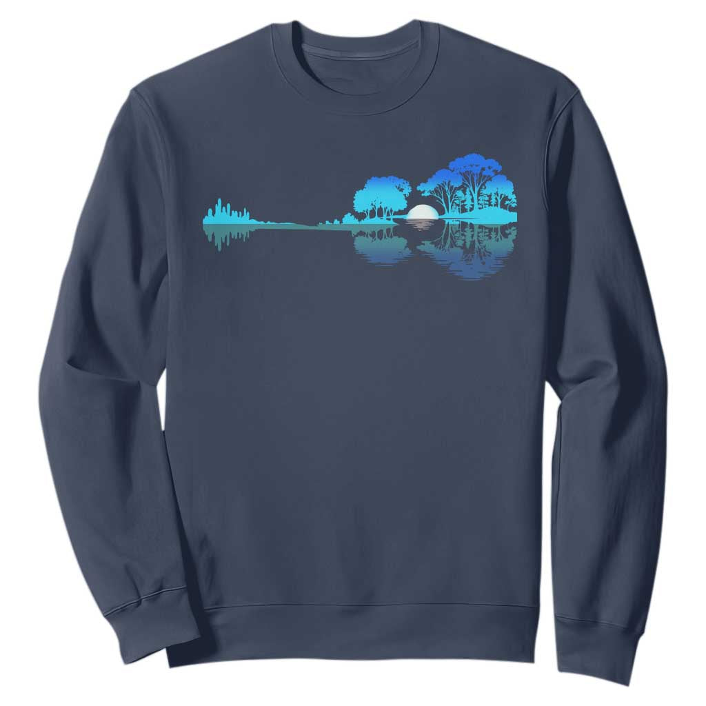 Guitar Lake Sweatshirt Retro Tree Shadow Acoustic Guitarist Musician TS10 Navy Print Your Wear