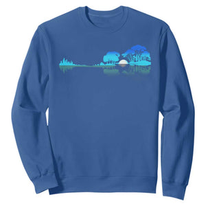 Guitar Lake Sweatshirt Retro Tree Shadow Acoustic Guitarist Musician TS10 Royal Blue Print Your Wear