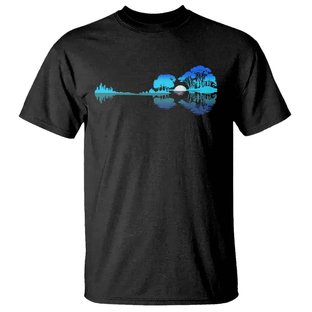 Guitar Lake T Shirt Retro Tree Shadow Acoustic Guitarist Musician TS10 Black Print Your Wear