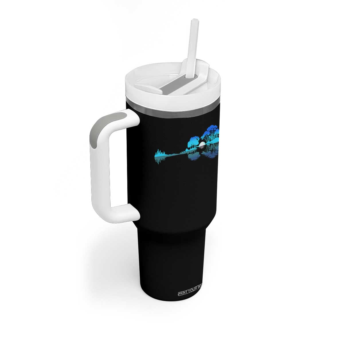 Guitar Lake Tumbler With Handle Retro Tree Shadow Acoustic Guitarist Musician TS10 Print Your Wear
