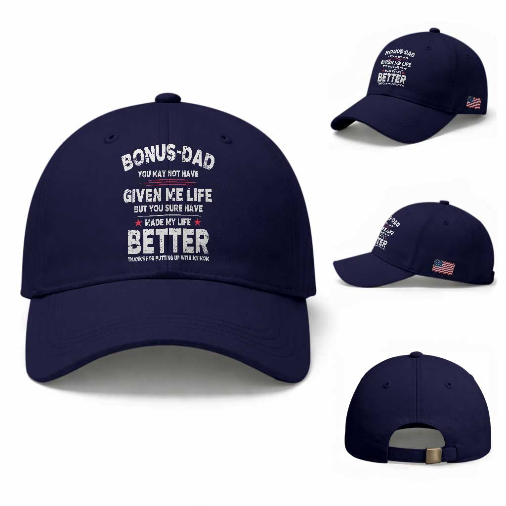 Bonus dad Baseball Cap Step Dad Fathers Day TS10 Baseball Cap Universal Fit Dark Blue Print Your Wear