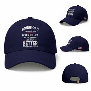 Bonus dad Baseball Cap Step Dad Fathers Day TS10 Baseball Cap Universal Fit Dark Blue Print Your Wear