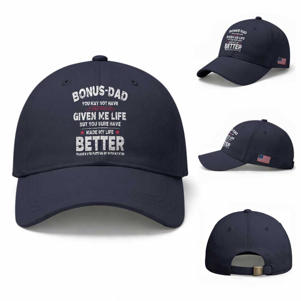 Bonus dad Baseball Cap Step Dad Fathers Day TS10 Baseball Cap Universal Fit Navy Print Your Wear