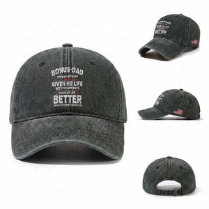 Bonus dad Washed Cotton Baseball Cap Step Dad Fathers Day TS10 Washed Cap Universal Fit Dark Green Print Your Wear