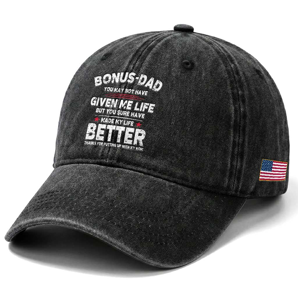 Bonus dad Washed Cotton Baseball Cap Step Dad Fathers Day TS10 Print Your Wear