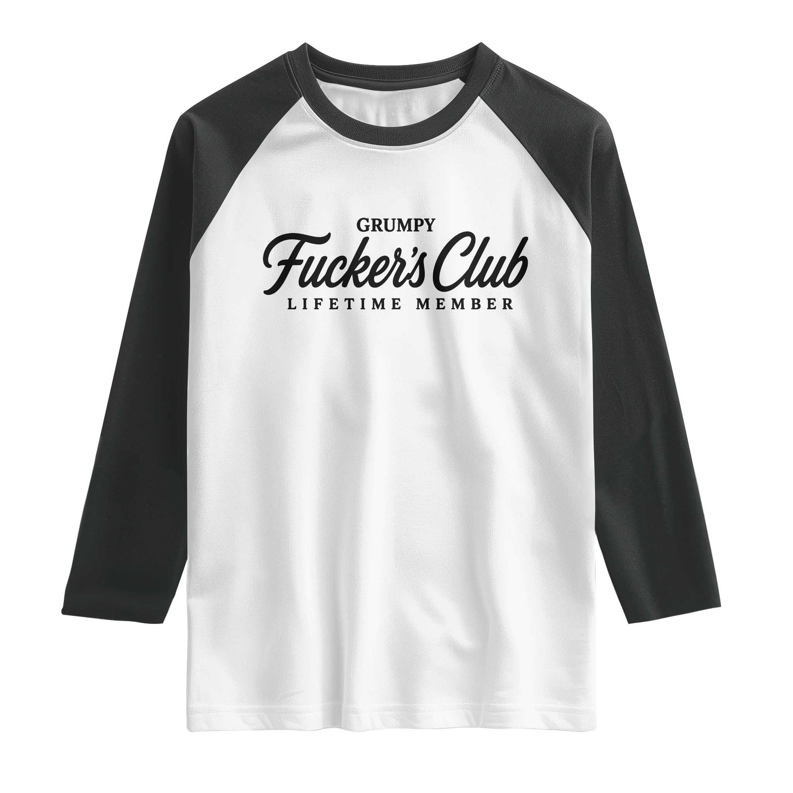 Vintage Grumpy Fuckers Club Lifetime Member Raglan Shirt Gag Gift Birthday Husband Dad Fathers Day TS10 White Black Print Your Wear