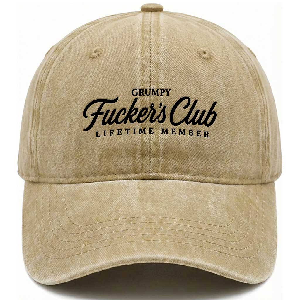 Vintage Grumpy Fuckers Club Lifetime Member Washed Cotton Baseball Cap Gag Gift Birthday Husband Dad Fathers Day TS10 Print Your Wear