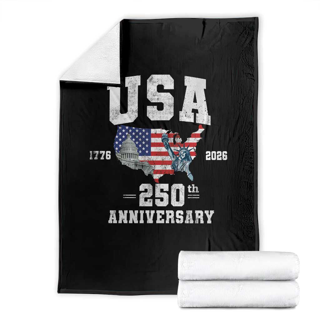 250th Anniversary USA Throw Blanket 4th of July America US Flag Patriotic 250 Years American Flag TS10 Black Print Your Wear