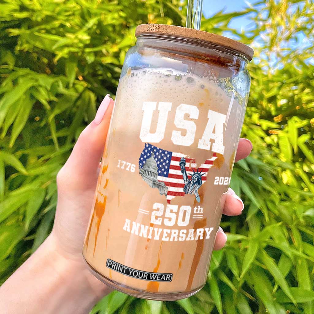 250th Anniversary USA Glass Can 4th of July America US Flag Patriotic 250 Years American Flag TS10 Black Print Your Wear