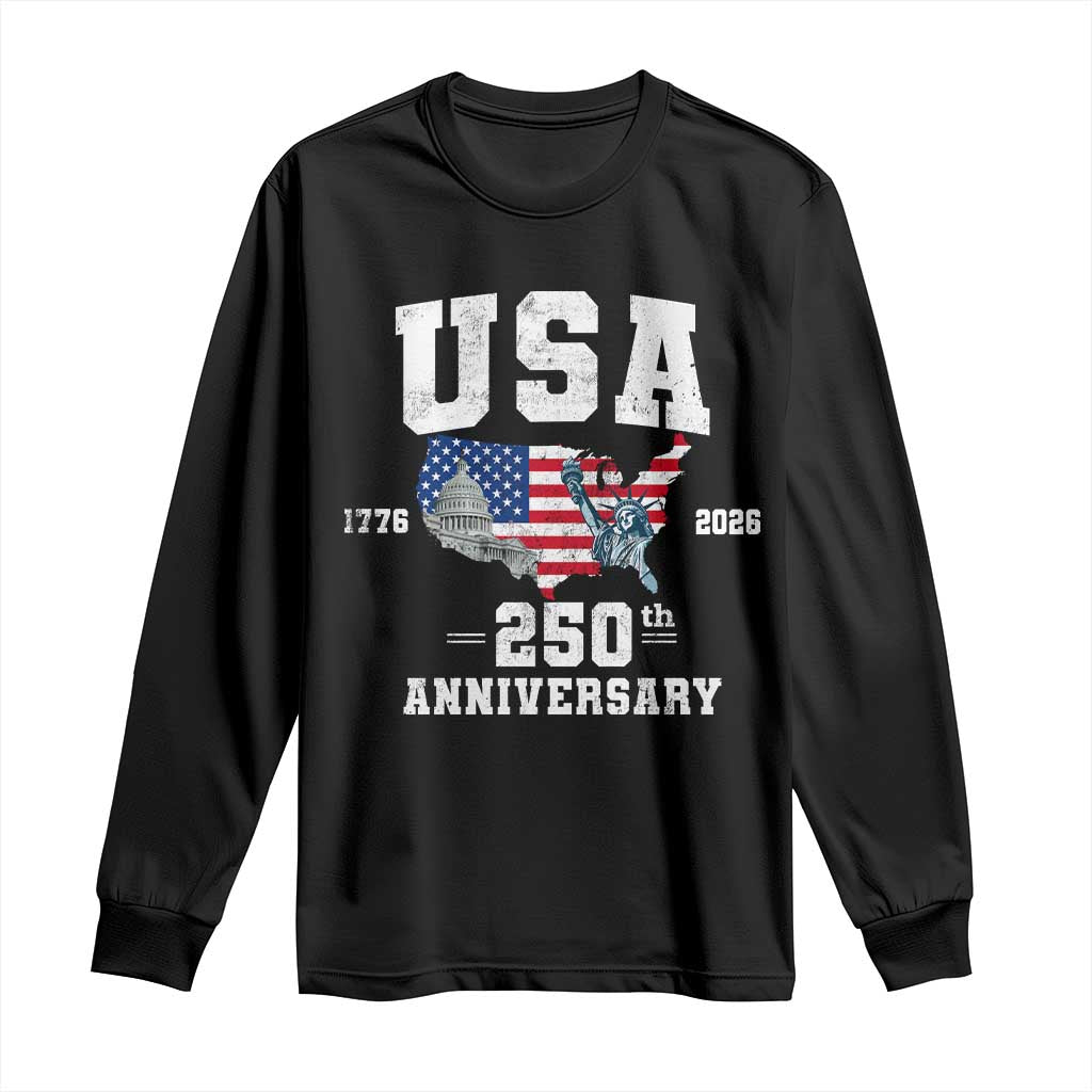 250th Anniversary USA Long Sleeve Shirt 4th of July America US Flag Patriotic 250 Years American Flag TS10 Black Print Your Wear