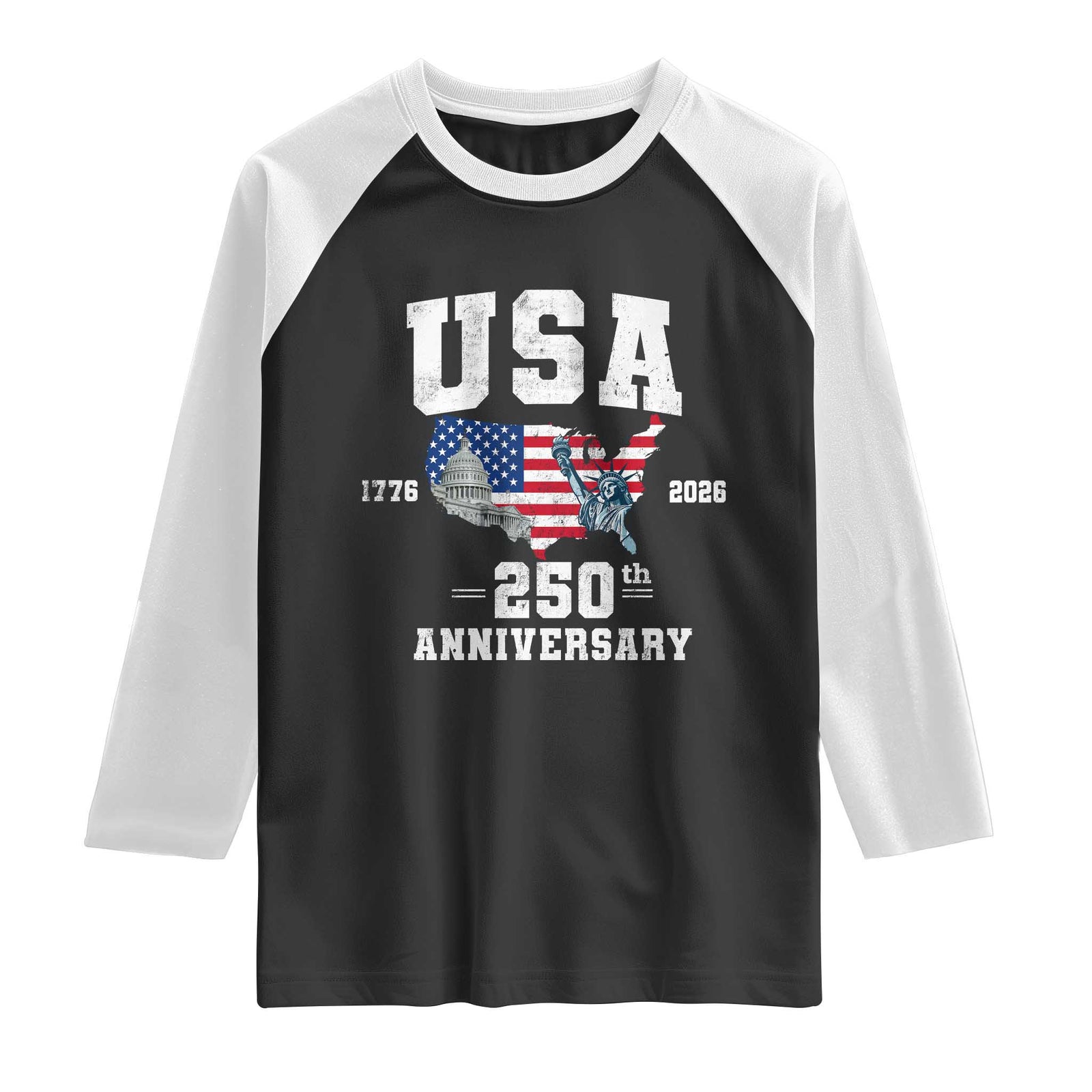 250th Anniversary USA Raglan Shirt 4th of July America US Flag Patriotic 250 Years American Flag TS10 Black White Print Your Wear