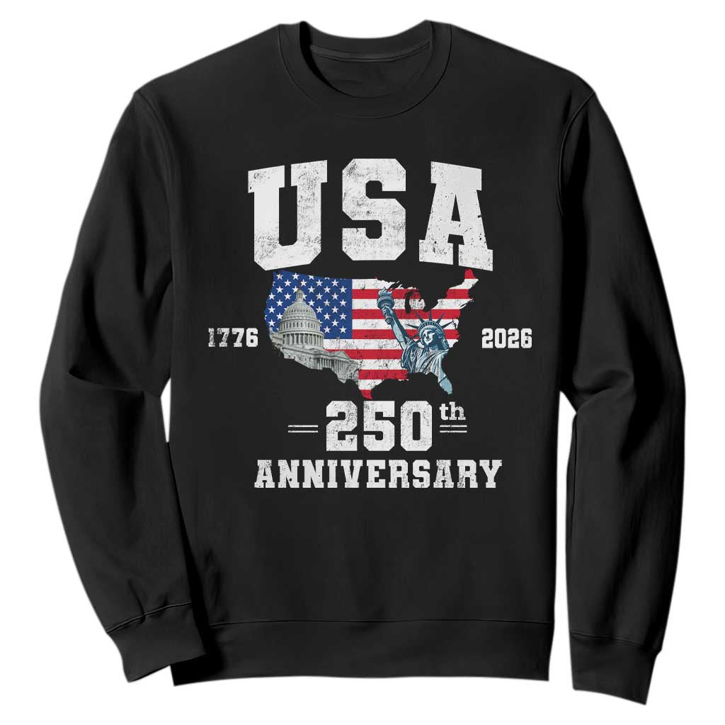 250th Anniversary USA Sweatshirt 4th of July America US Flag Patriotic 250 Years American Flag TS10 Black Print Your Wear