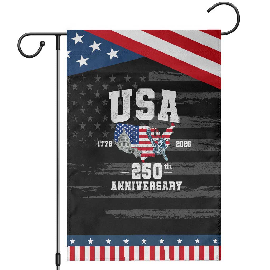 250th Anniversary USA Patriotic Garden Flag 4th of July America US Flag Patriotic 250 Years American Flag TS10 Distressed Black Blue Print Your Wear
