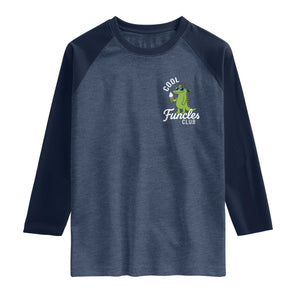 Funny Uncle Raglan Shirt Cool Funcles Club Funcle Alligator TS10 Heather Denim Navy Print Your Wear