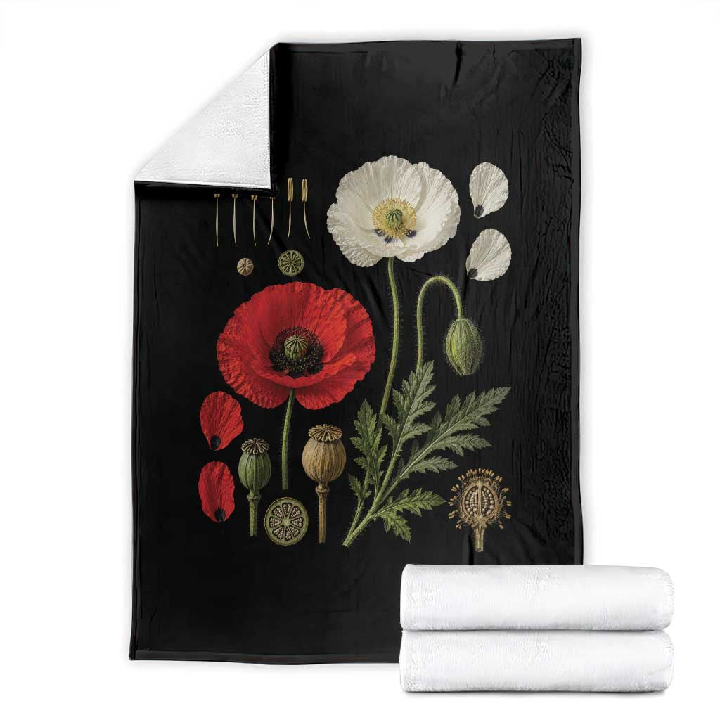 Summer Red Poppy Flower Botanical Poppies Vintage Print Memorial Day Floral Graphic Throw Blanket TS10 Black Print Your Wear
