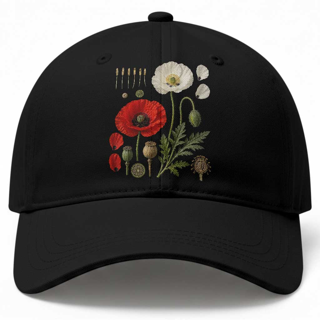 Summer Red Poppy Flower Botanical Poppies Vintage Print Memorial Day Floral Graphic Baseball Cap TS10 Print Your Wear