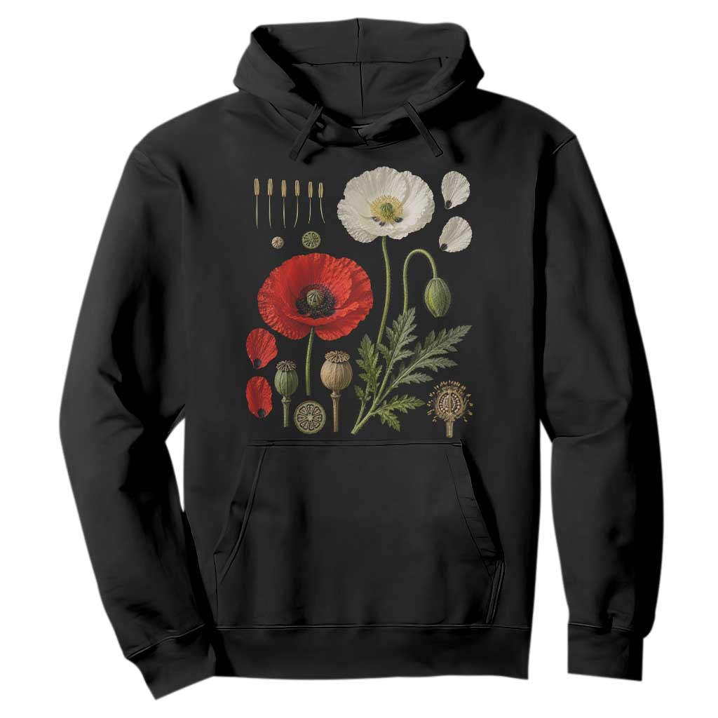 Summer Red Poppy Flower Botanical Poppies Vintage Print Memorial Day Floral Graphic Hoodie TS10 Black Print Your Wear