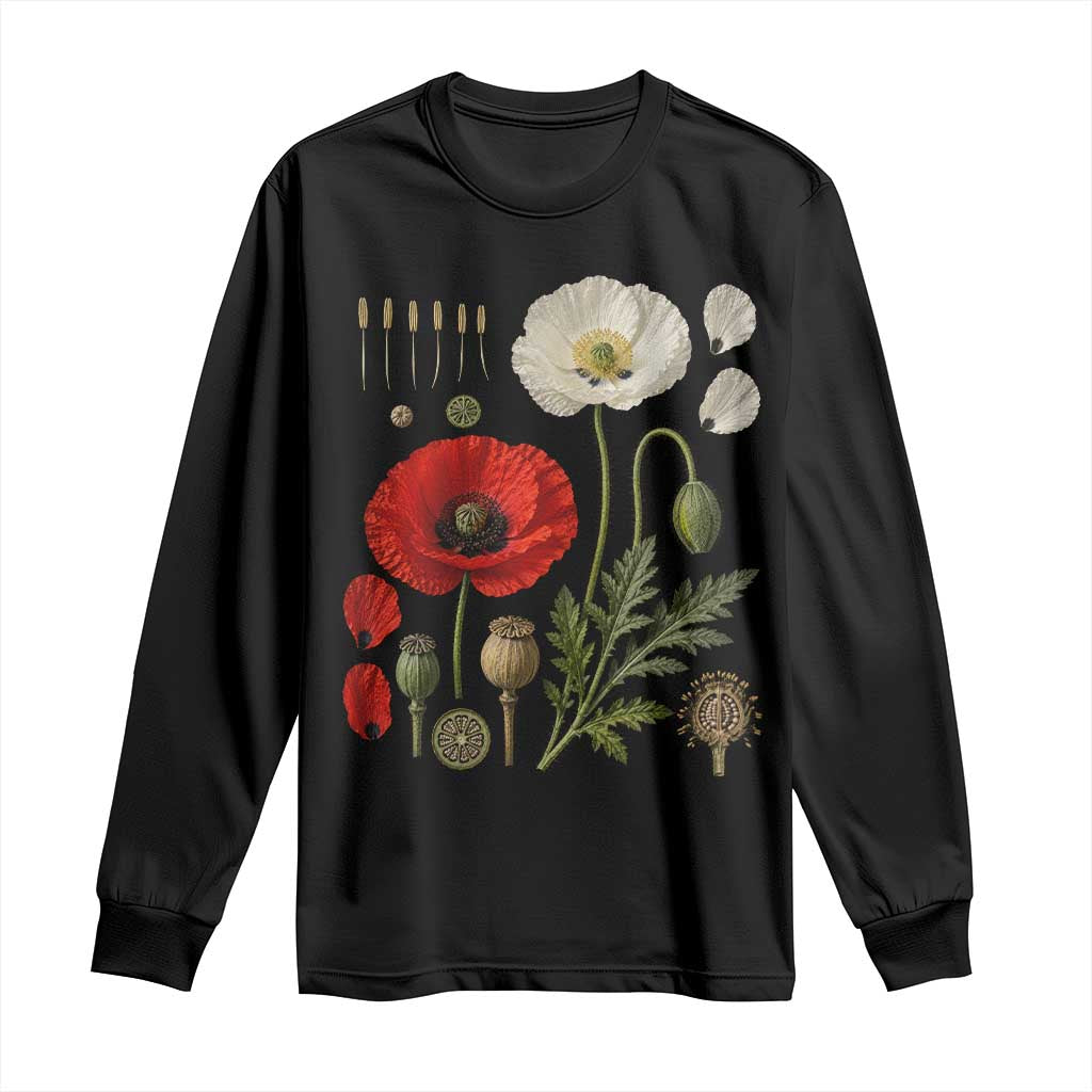 Summer Red Poppy Flower Botanical Poppies Vintage Print Memorial Day Floral Graphic Long Sleeve Shirt TS10 Black Print Your Wear