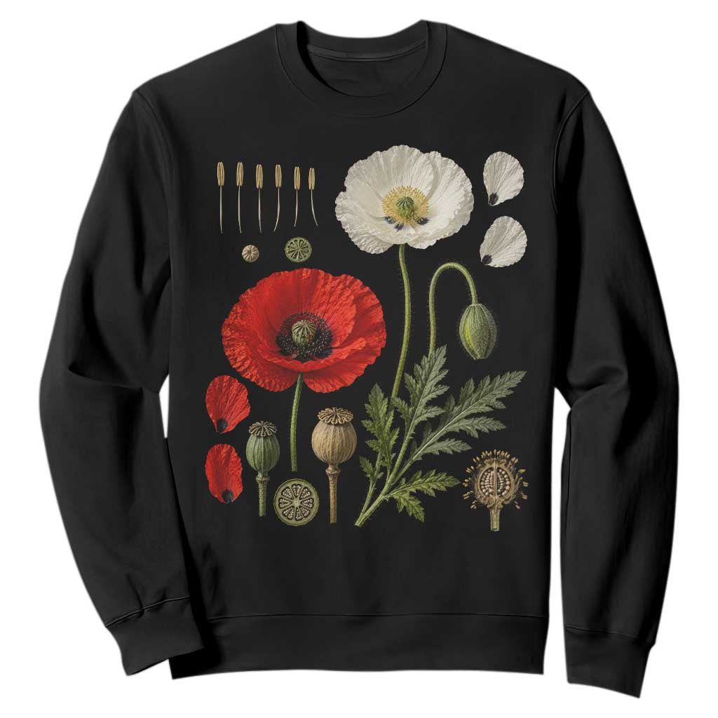 Summer Red Poppy Flower Botanical Poppies Vintage Print Memorial Day Floral Graphic Sweatshirt TS10 Black Print Your Wear