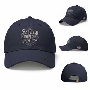 Sobriety Anniversary Baseball Cap Living Proof Sober Recovery Graphic TS10 Baseball Cap Universal Fit Navy Print Your Wear