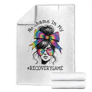 No Shame In My Recovery Game Throw Blanket Messy Bun Semicolon Graphic TS10 White Print Your Wear