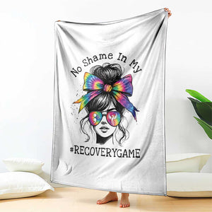No Shame In My Recovery Game Throw Blanket Messy Bun Semicolon Graphic TS10 Print Your Wear
