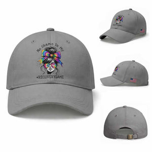 No Shame In My Recovery Game Baseball Cap Messy Bun Semicolon Graphic TS10 Baseball Cap Universal Fit Sport Gray Print Your Wear