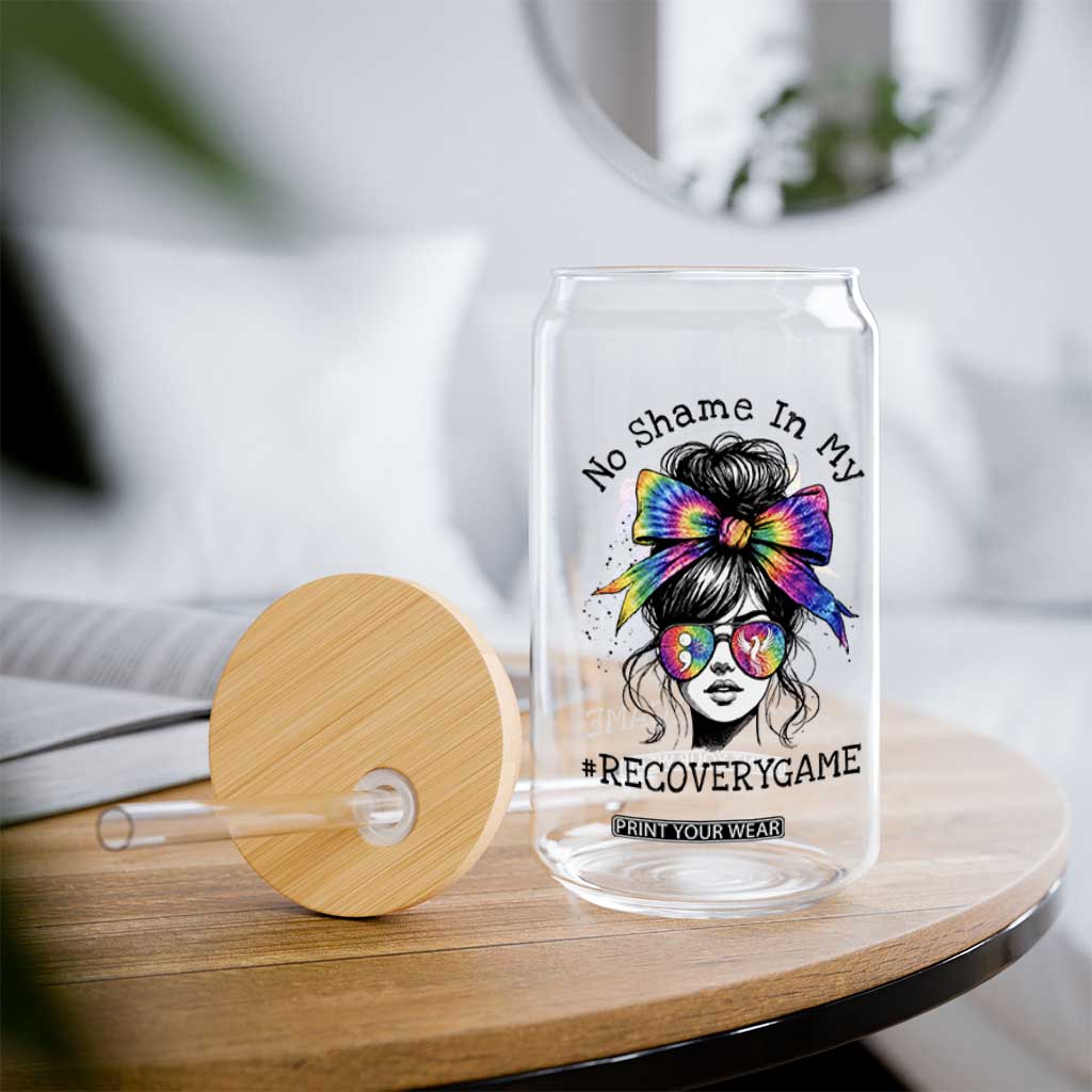 No Shame In My Recovery Game Glass Can Messy Bun Semicolon Graphic TS10 Print Your Wear