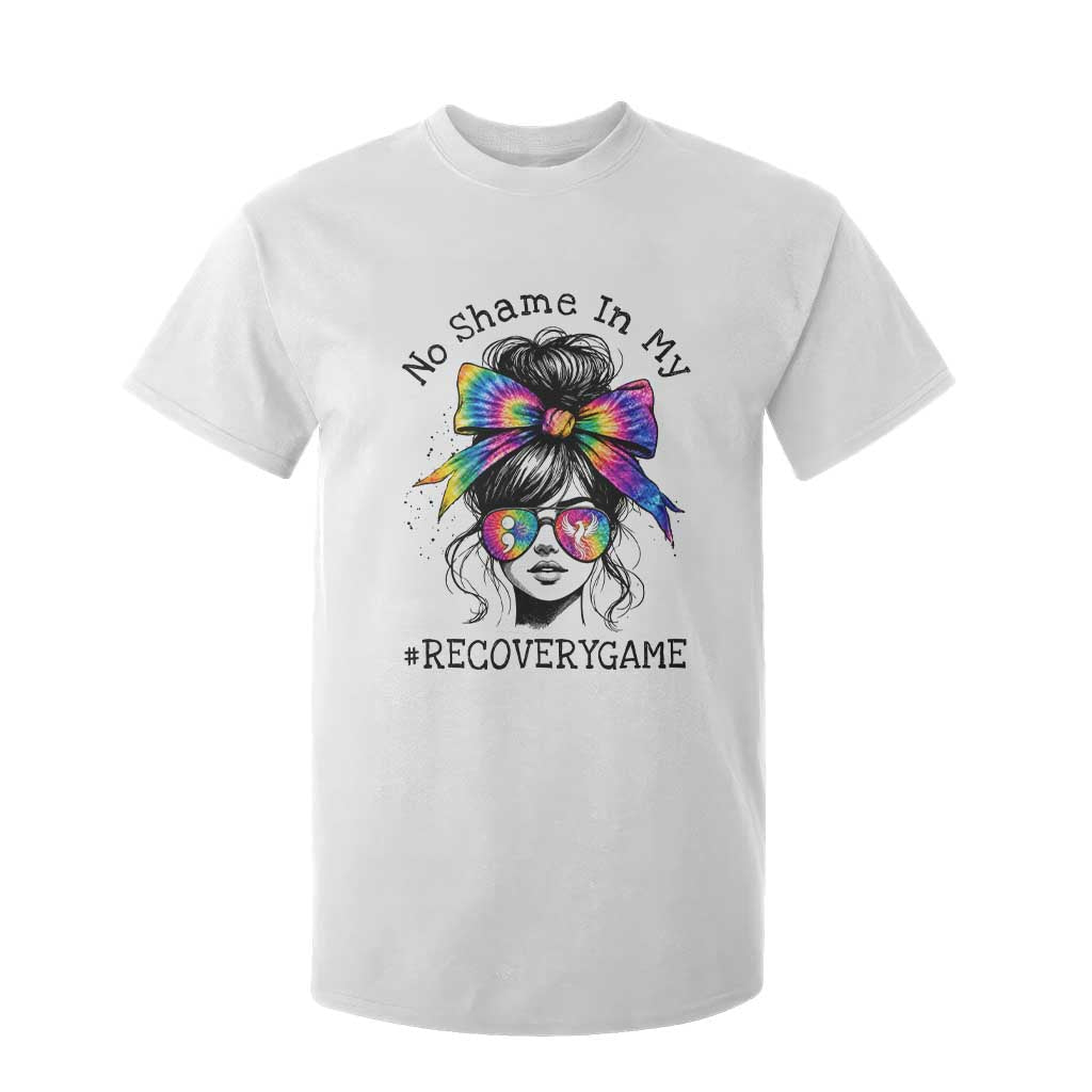 No Shame In My Recovery Game T Shirt For Kid Messy Bun Semicolon Graphic TS10 White Print Your Wear