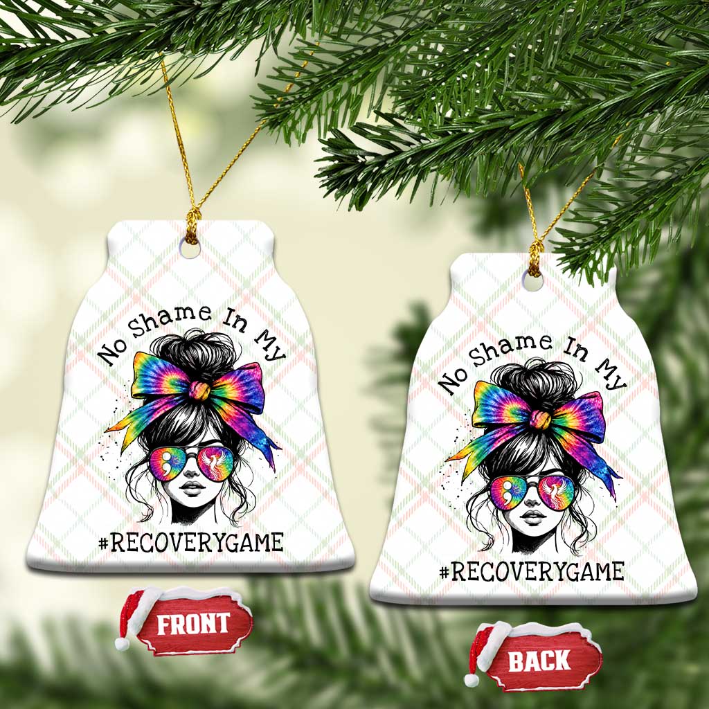 No Shame In My Recovery Game Ceramic Ornament Messy Bun Semicolon Graphic TS10 Print Your Wear