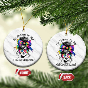 No Shame In My Recovery Game Ceramic Ornament Messy Bun Semicolon Graphic TS10 1pc White Marble Print Your Wear