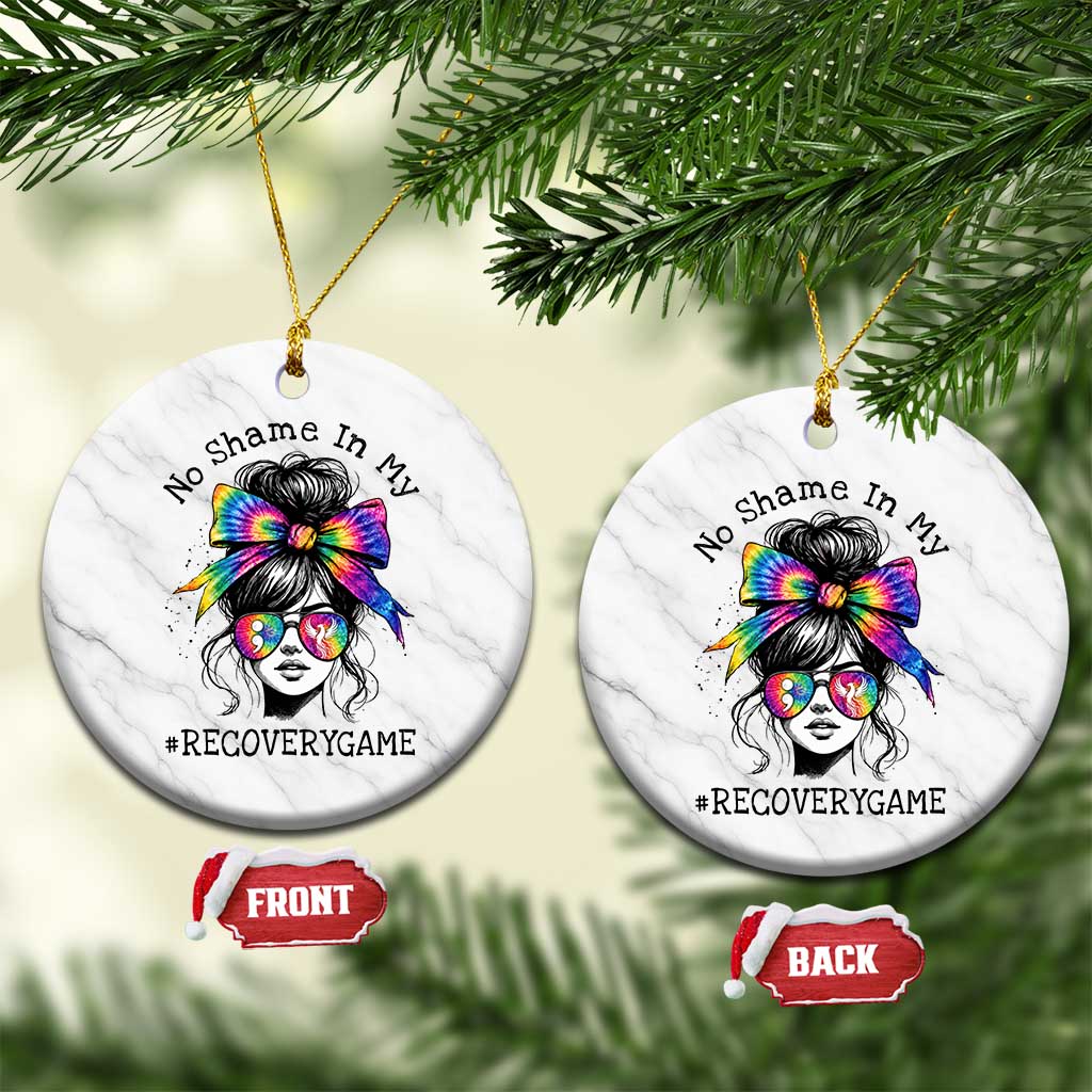 No Shame In My Recovery Game Ceramic Ornament Messy Bun Semicolon Graphic TS10 1pc White Marble Print Your Wear