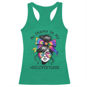 No Shame In My Recovery Game Racerback Tank Top Messy Bun Semicolon Graphic TS10 Irish Green Print Your Wear